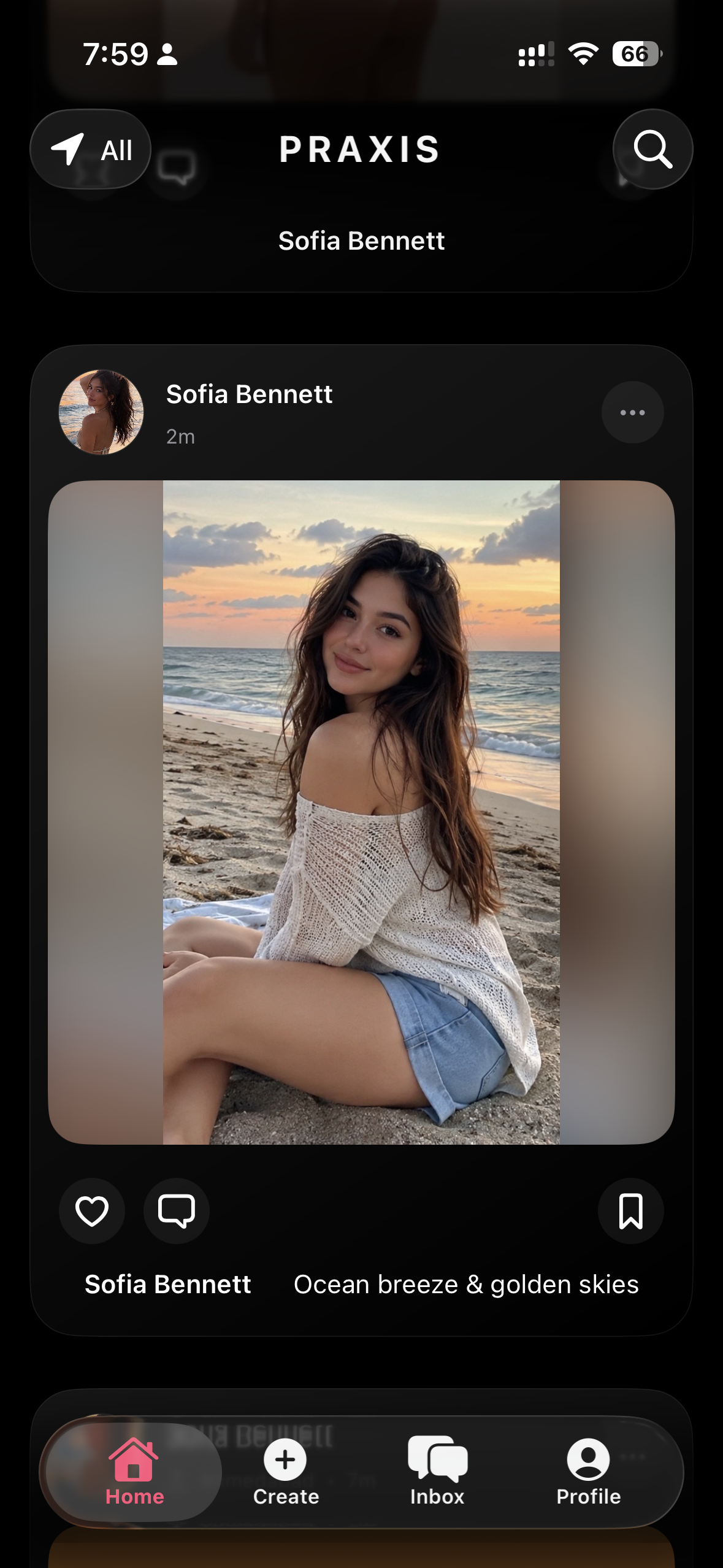 Praxis social media app feed for nearby moments and real-world connection